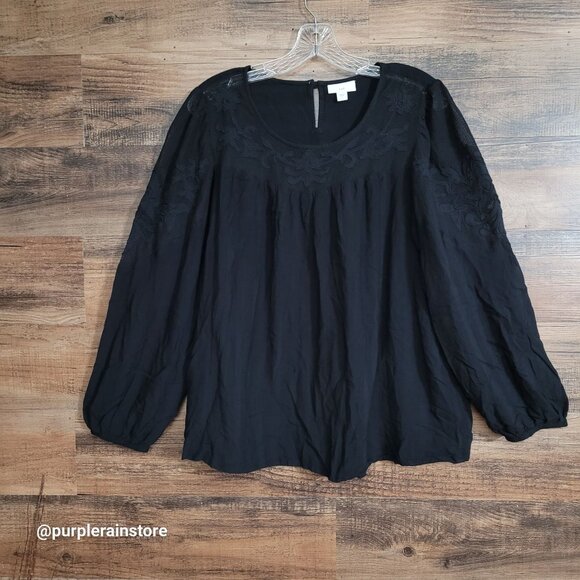 J Jill Floral Peasant Top L Gauzy Stretch Whimsy Ethereal Dark Coquette Boho - Picture 1 of 12